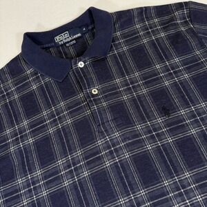 Polo Ralph Lauren Polo Shirt Men's Medium  Blue Gray Plaid Short Sleeve Golf
